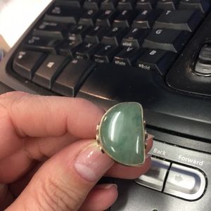 Jade ring  D shaped sterling silver